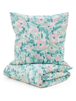 Perkal-Bettwäsche-Set In Türkis/ Rosa