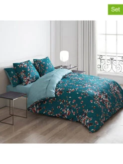 Cacharel Satin-Bettwäsche-Set "Aurore" In Petrol