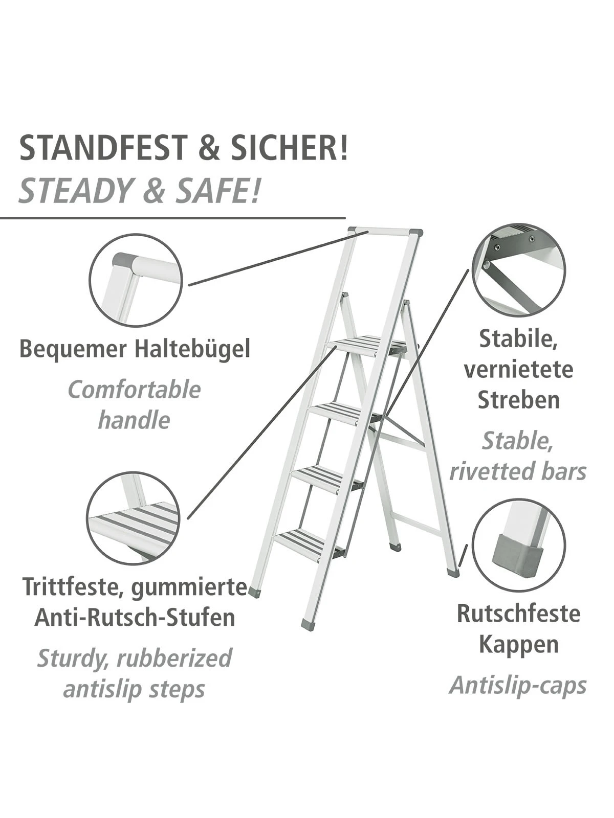 Wenko Alu-Design Klapptrittleiter 4-stufig Weiß In Weiß 12 Wenko Alu-Design Klapptrittleiter 4-stufig Weiß In Weiß – Bild 12