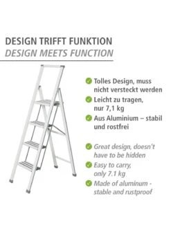 Wenko Alu-Design Klapptrittleiter 4-stufig Weiß In Weiß 22 Wenko Alu-Design Klapptrittleiter 4-stufig Weiß In Weiß -Hausdiscounter wenko alu design klapptrittleiter 4 stufig weiss in weiss 2