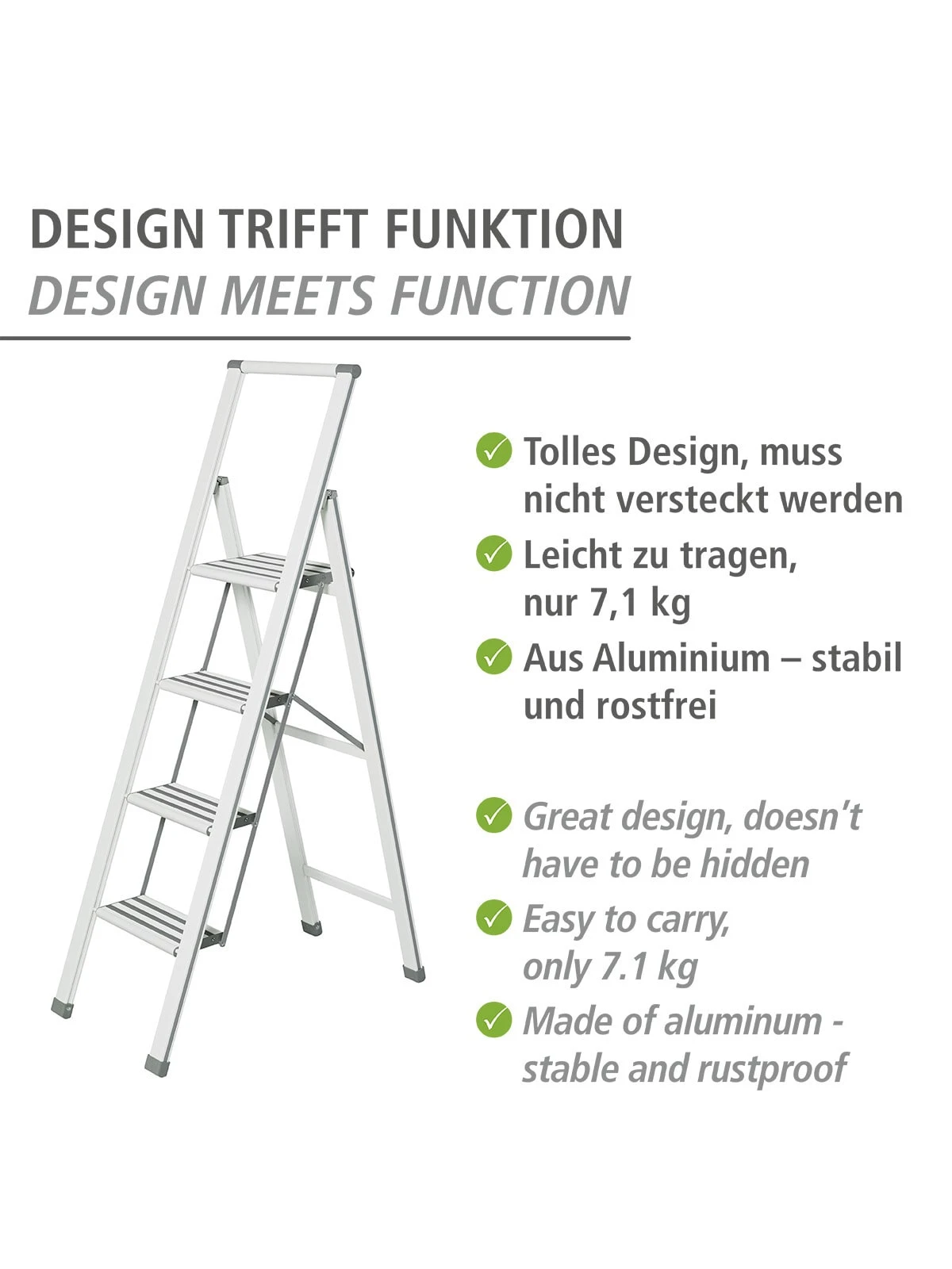 Wenko Alu-Design Klapptrittleiter 4-stufig Weiß In Weiß 3 Wenko Alu-Design Klapptrittleiter 4-stufig Weiß In Weiß – Bild 3
